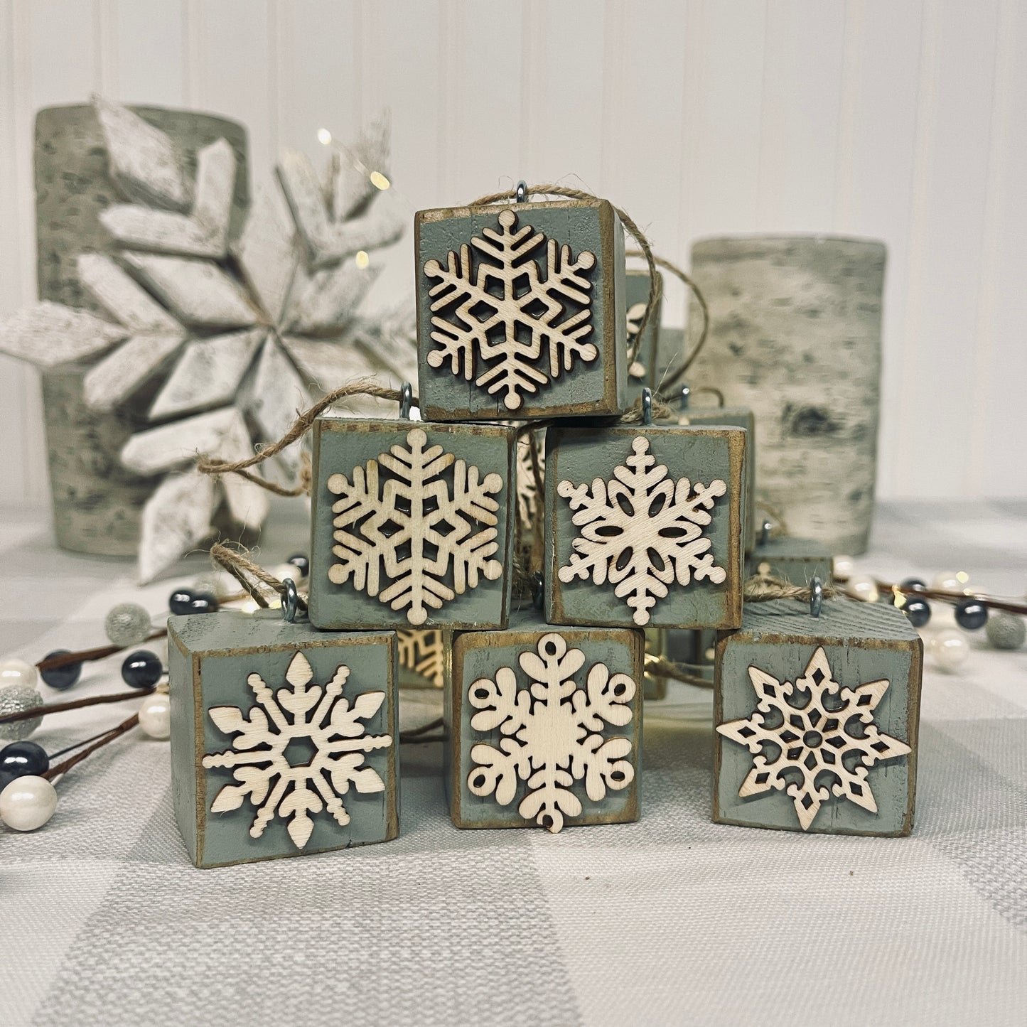 Wood Snowflake Christmas Ornaments