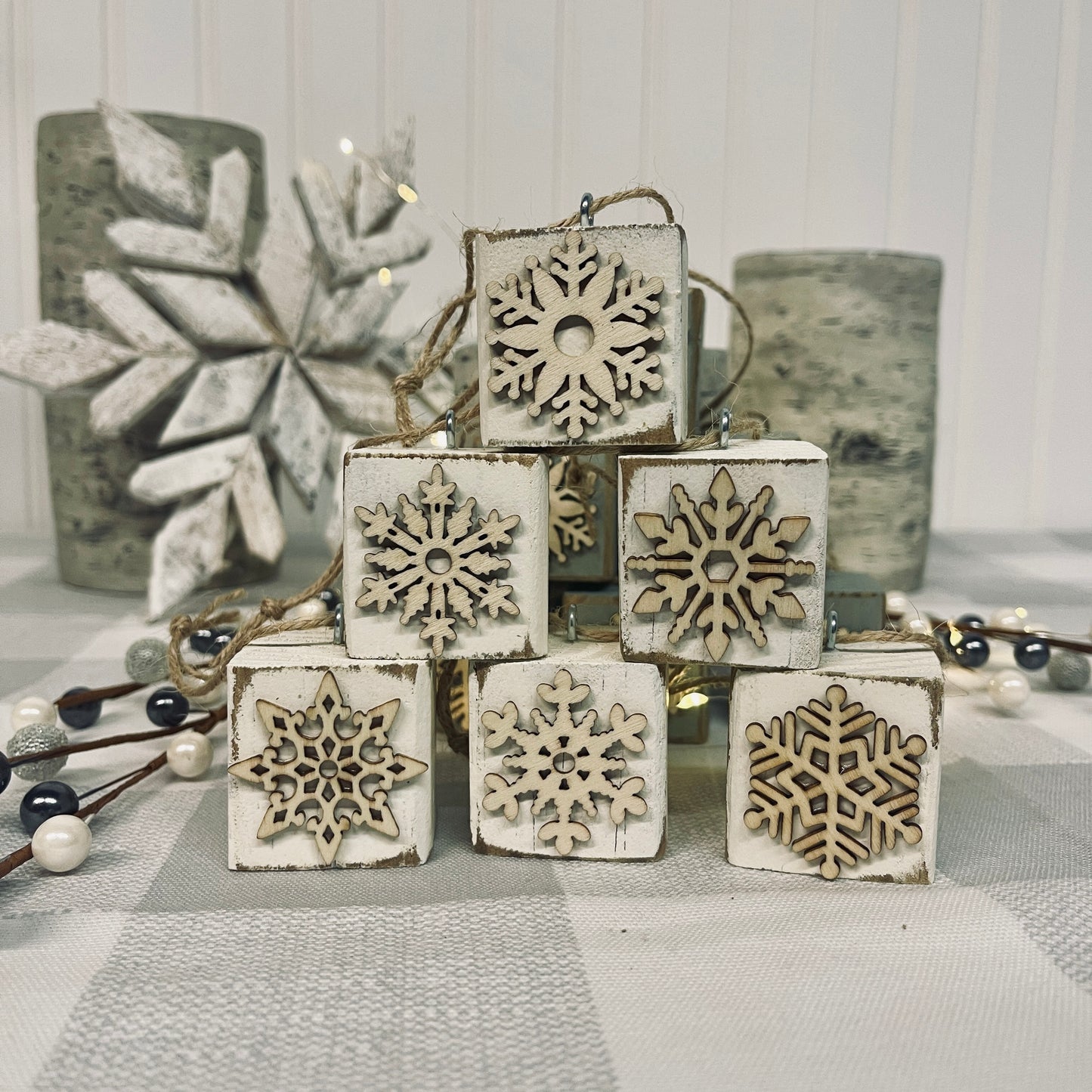 Wood Snowflake Christmas Ornaments