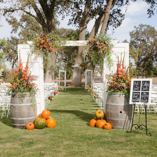 Antique Doors & Wine Barrel Ceremony Entrance