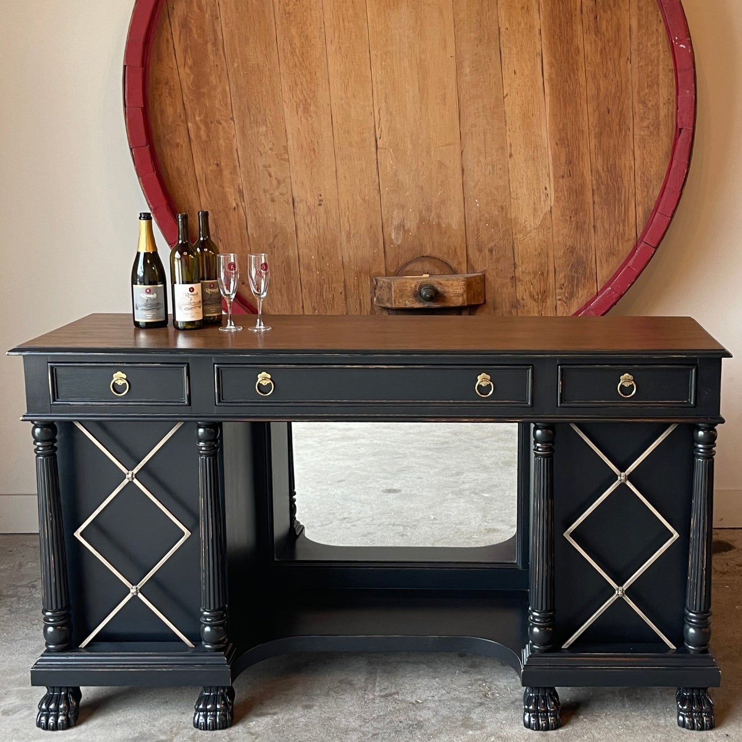 Black clawfoot sideboard bar