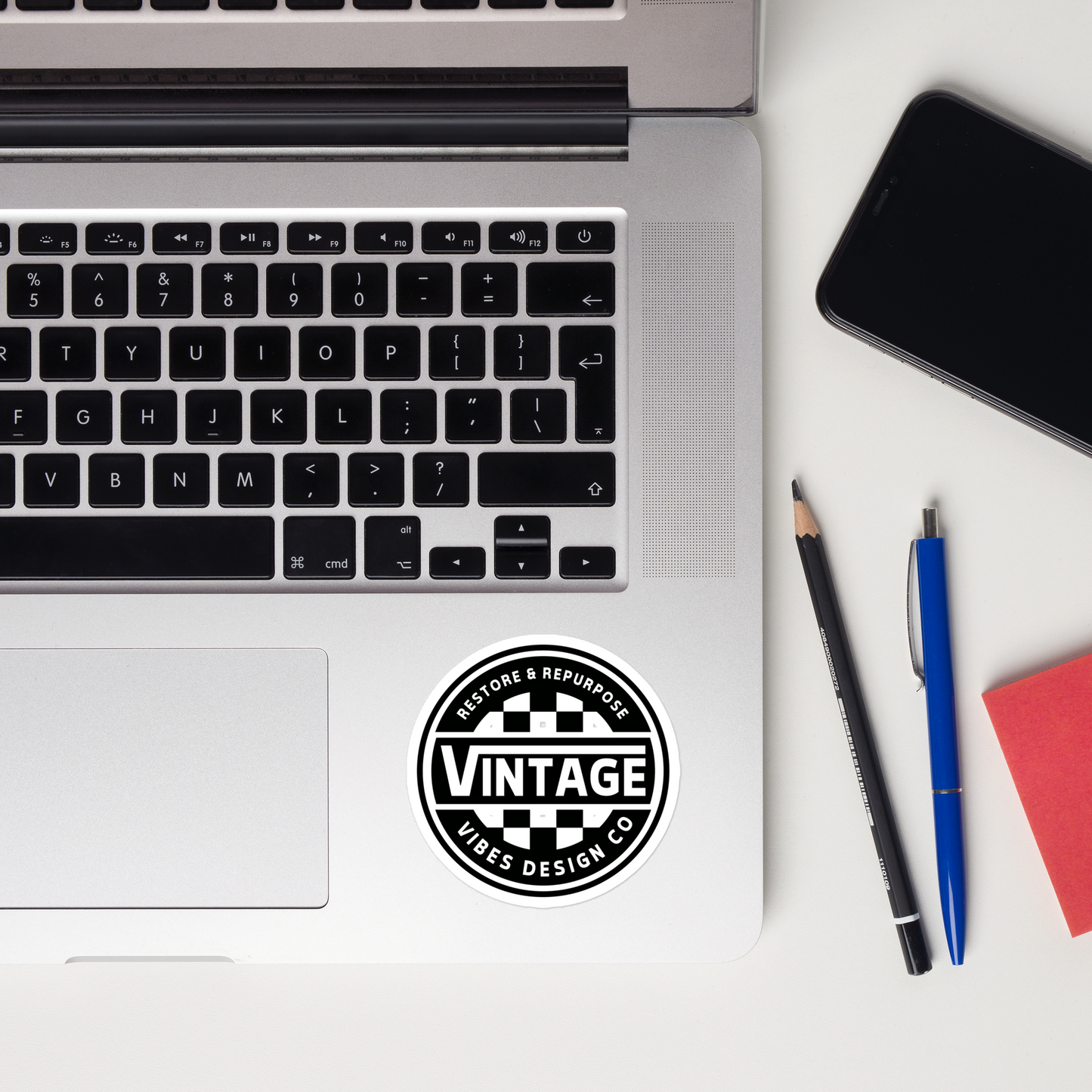 Vintage Vibes Checkered Circle Logo Die-Cut Sticker