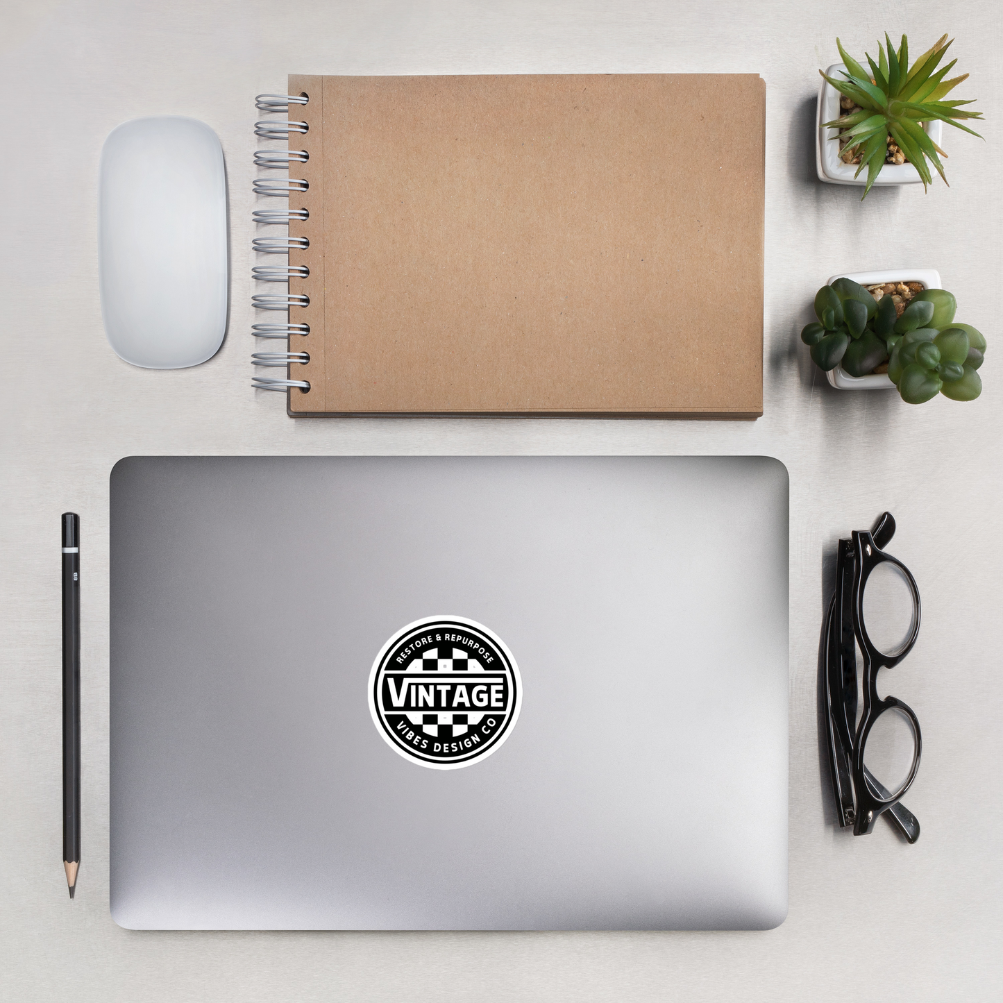 Vintage Vibes Checkered Circle Logo Die-Cut Sticker