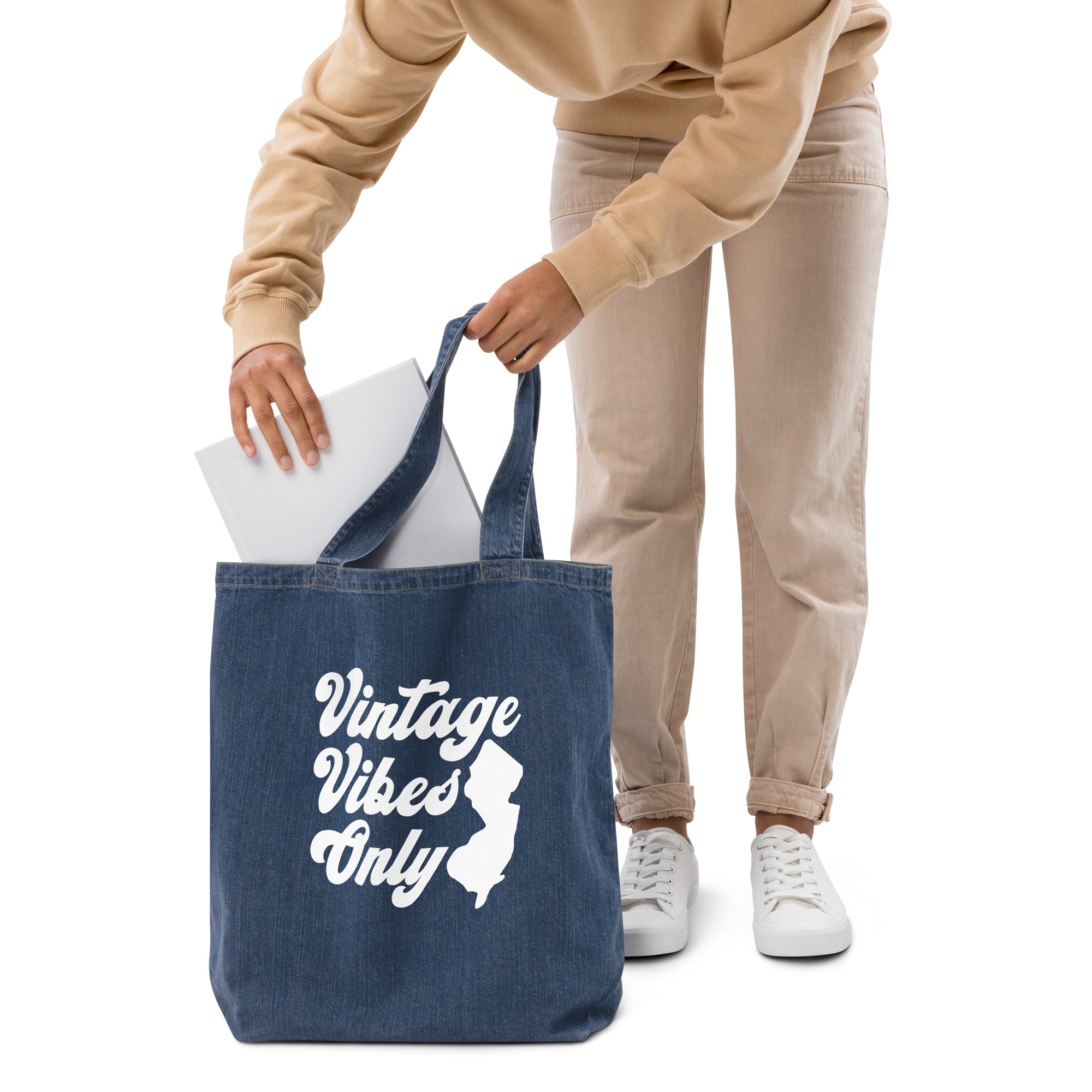 Organic denim tote bag
