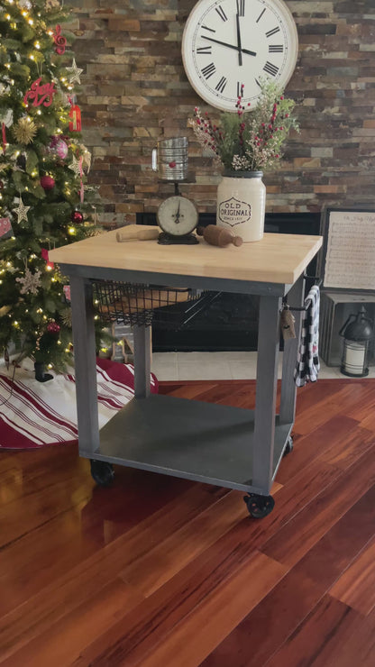 Butcher Block Rolling Kitchen Island