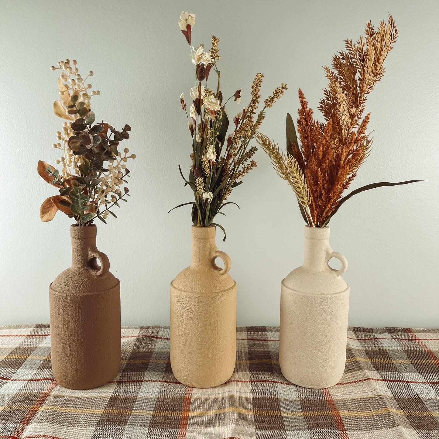 Faux Stoneware Jug Fall Floral Arrangement