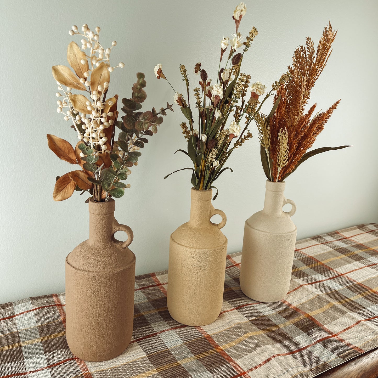 Faux Stoneware Jug Fall Floral Arrangement