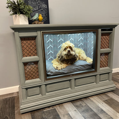 Vintage TV Cabinet Pet Bed - Sage Gray