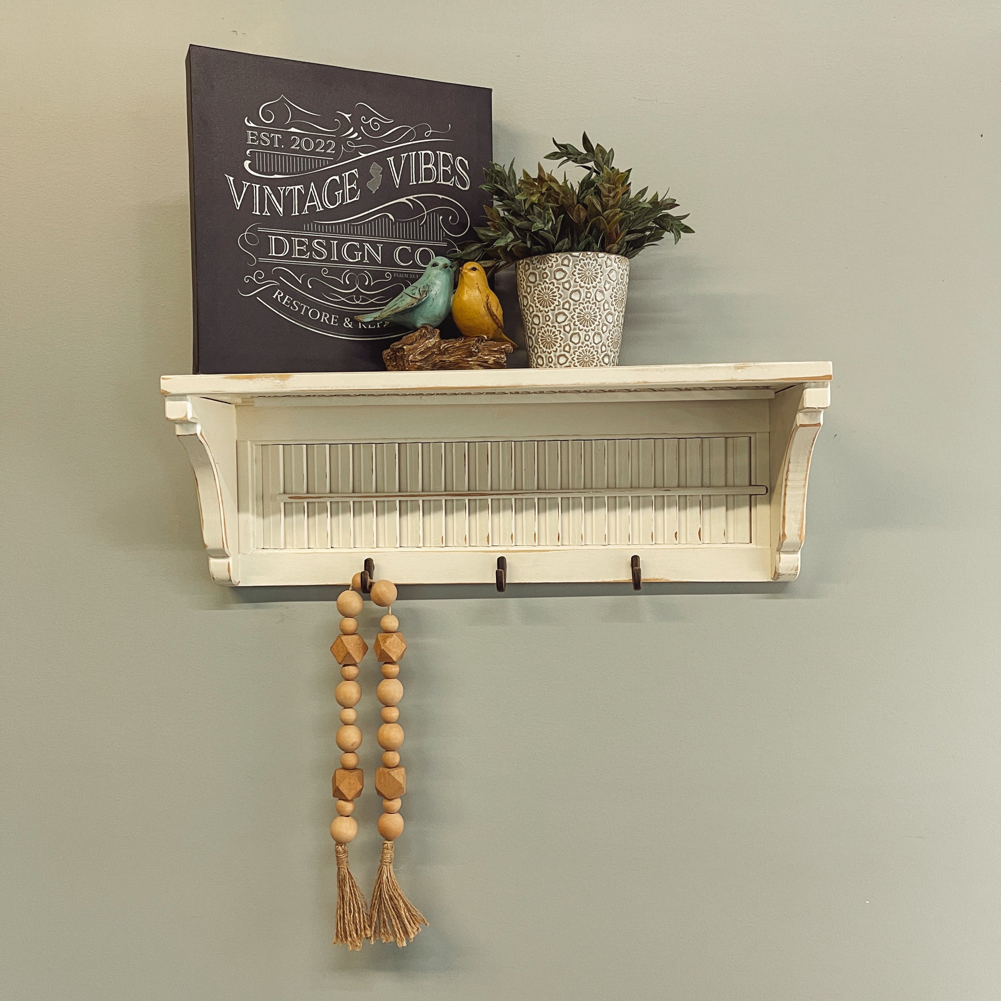 Wood Shutter Shelf with hooks