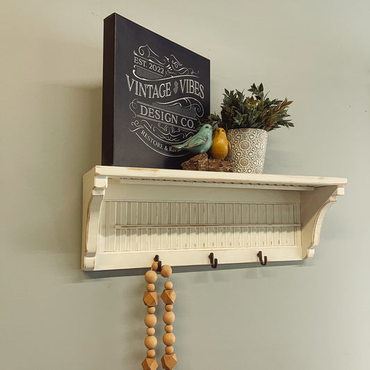 Wood Shutter Shelf with hooks