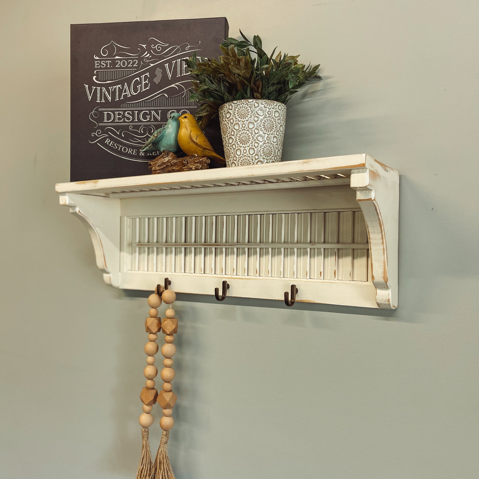 Wood Shutter Shelf with hooks