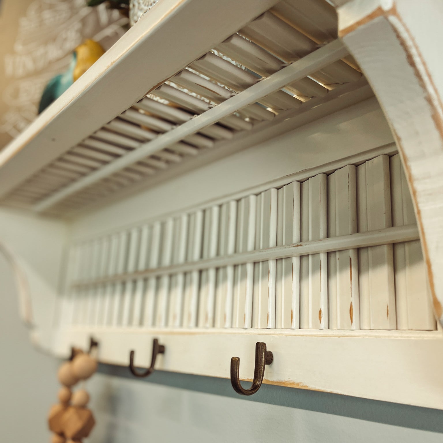 Wood Shutter Shelf with hooks