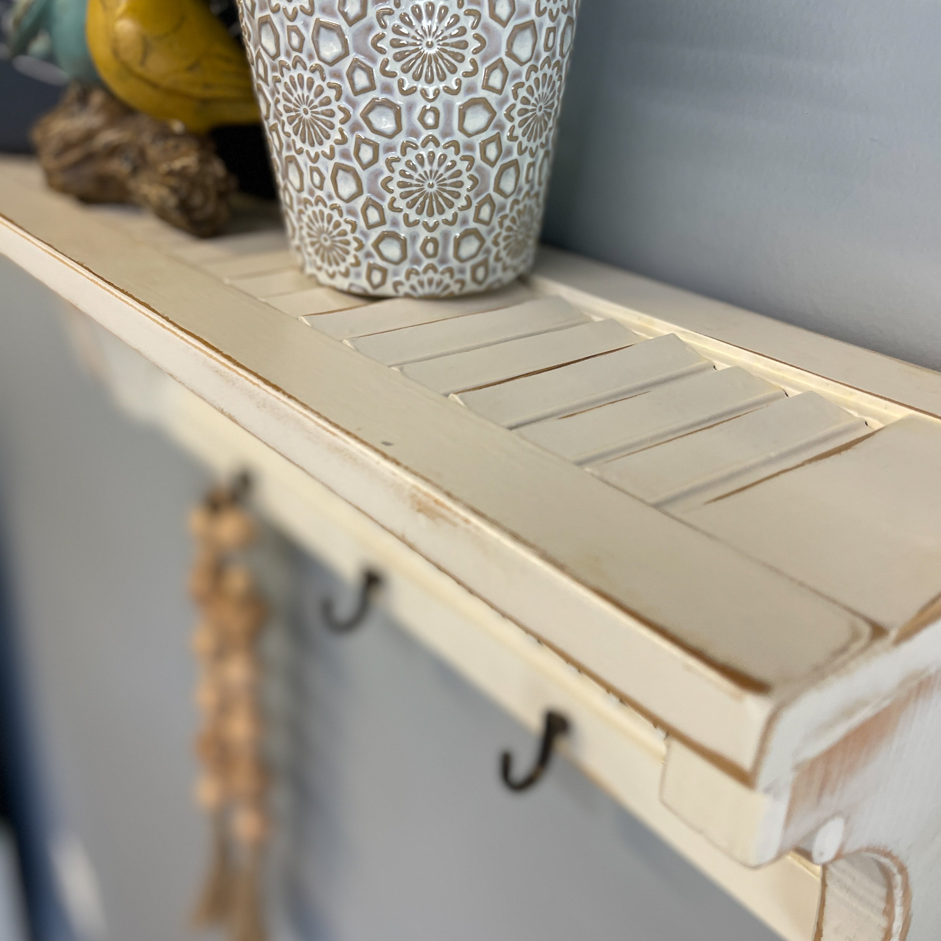 Wood Shutter Shelf with hooks