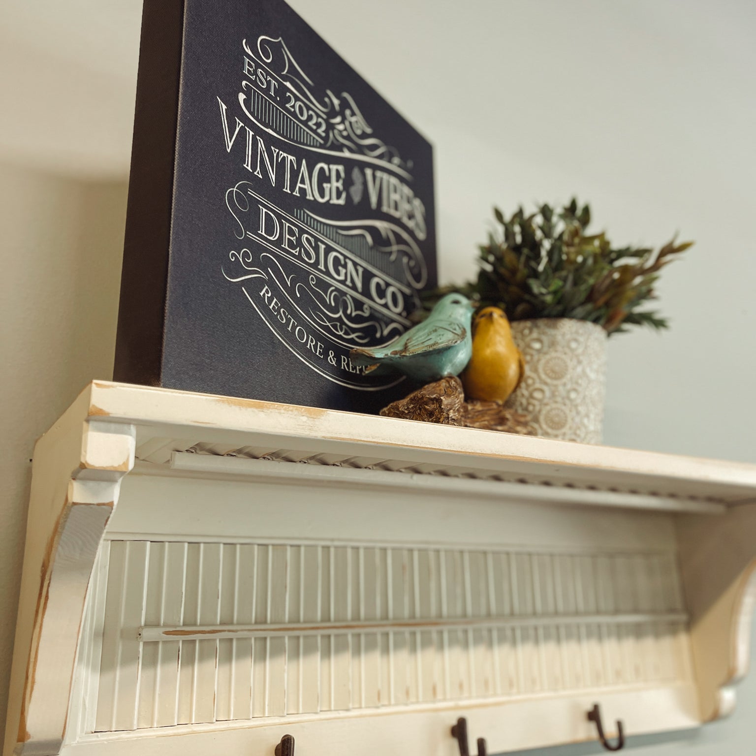 Wood Shutter Shelf with hooks